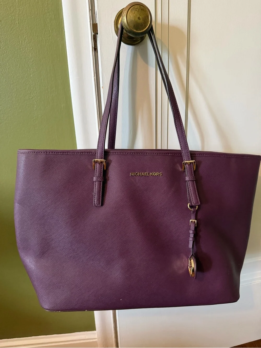 Michael Kors Plum Saffiano Leather Tote with Gold Hardware
